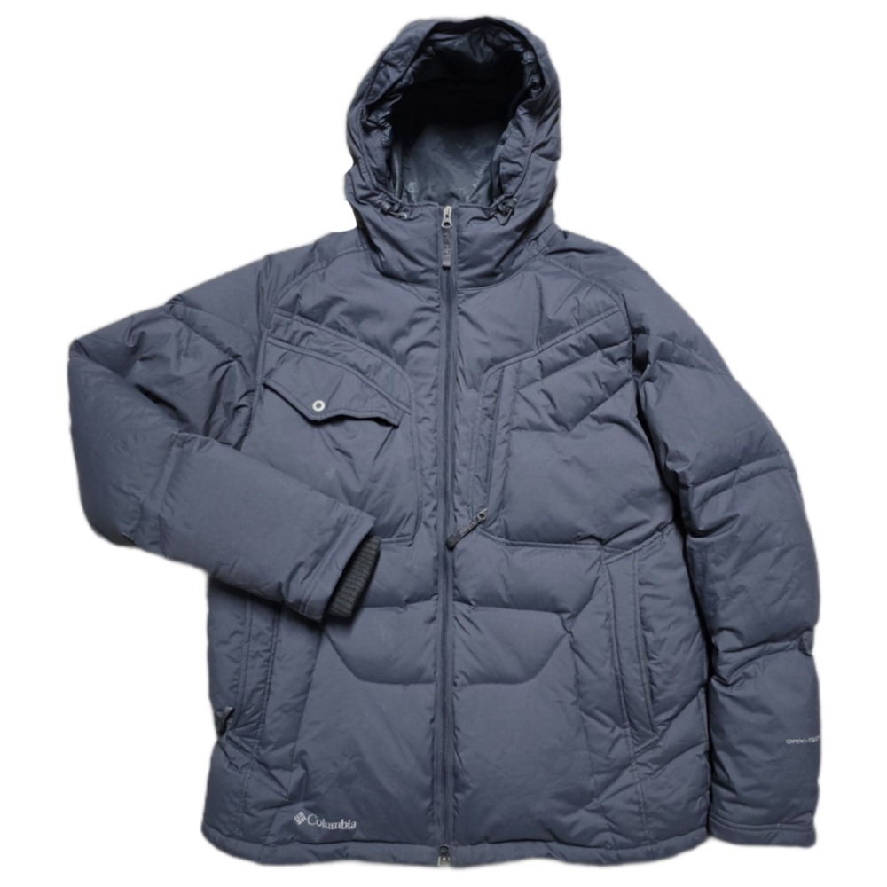 Columbia Mens L Omni Tech Hooded Duck Down Puffer Jacket Gray‎ Ski